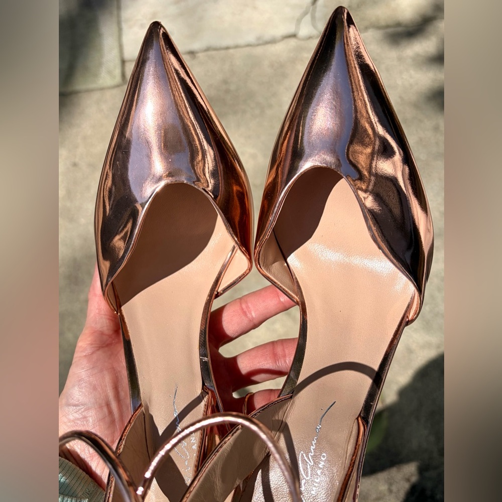 Giorgio Armani Metallic Rose Gold Stiletto Heels, ankle strap, worn once, 37 - Picture 15 of 16